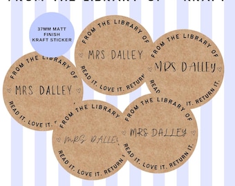 Pegatinas Kraft personalizadas para profesores: De la Biblioteca de, x35. (5 diseños disponibles)