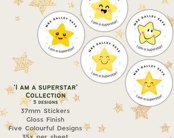 Pegatinas personalizadas de recompensa para profesores SuperStar: 35 pegatinas brillantes