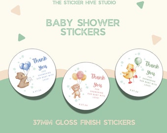 Pegatinas personalizadas para baby shower: 35 pegatinas de agradecimiento personalizadas