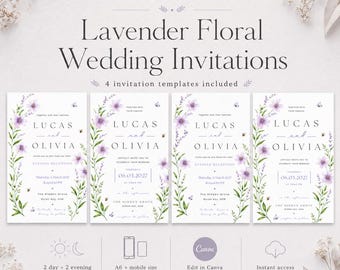 Lavender Purple Floral Wedding Invitation Template, Digital Wedding Invite (Instant Download)
