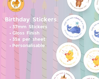 Pegatinas de agradecimiento de cumpleaños personalizadas: 35 pegatinas brillantes para recuerdos de fiesta