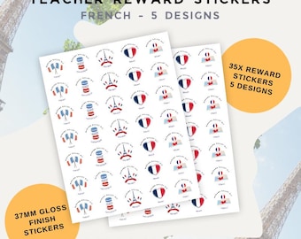 Pegatinas personalizadas de recompensa para profesores de francés: 35 pegatinas brillantes