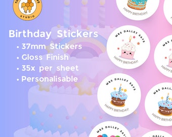 Pegatinas personalizadas de cumpleaños para profesores: 35 pegatinas brillantes de recompensa