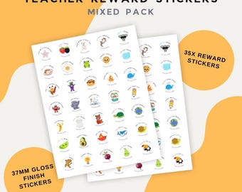 Pegatinas personalizadas de recompensa para profesores: diseños divertidos con juegos de palabras, 35 pegatinas brillantes