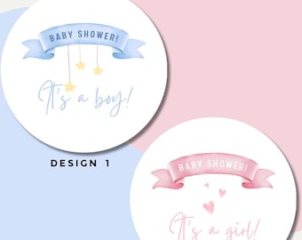 Pegatinas personalizadas para baby shower: Es niño/niña, 35 por hoja