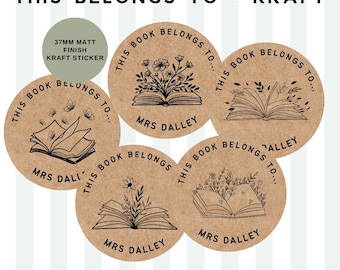 Pegatinas Kraft personalizadas para profesores: Este libro pertenece a, 35 pegatinas. (5 diseños disponibles)