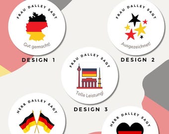 Pegatinas personalizadas de recompensa para profesores de alemán: 35 pegatinas brillantes