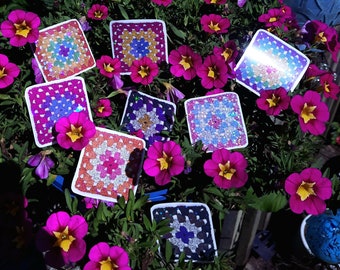Pride Granny Square Stickers, holographic and handmade