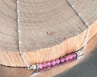 Pink Tourmaline Sterling Silver Bar Layering Necklace