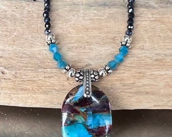 Mohave Turquoise Apatite Black Spinel Sterling Silver Necklace