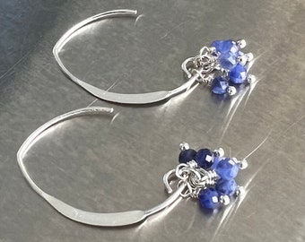 Dark Blue Kyanite Cluster Sterling Silver Earrings