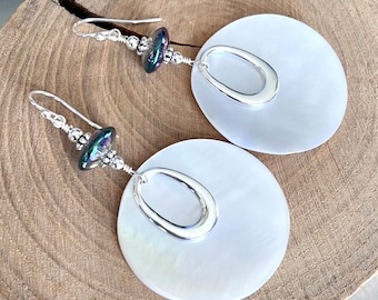 Mother of Pearl Rainbow Quartz Sterling Silver Earrings