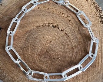 Sterling Silver Textured Paper Clip Bracelet 7" wrist