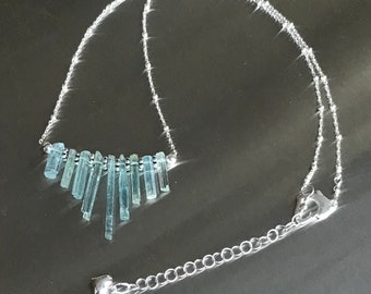 Blue Aquamarine Crystal Sterling Silver Necklace
