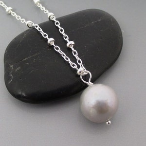 Grey Pearl Sterling Silver Necklace / Bridesmaid Necklace / Grey Pearl Necklace image 1