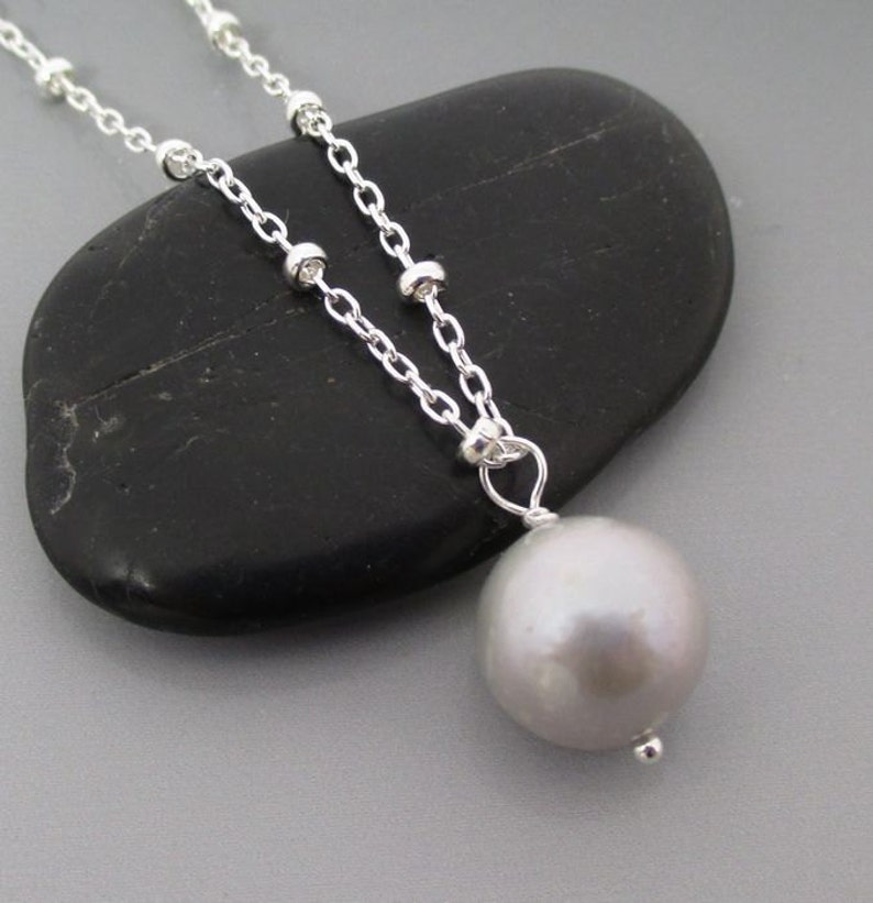 Grey Pearl Sterling Silver Necklace / Bridesmaid Necklace / Grey Pearl Necklace image 1