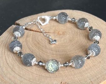 Carved Labradorite Sterling Silver Adjustable Bracelet