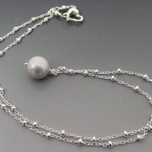 Grey Pearl Sterling Silver Necklace / Bridesmaid Necklace / Grey Pearl Necklace image 3