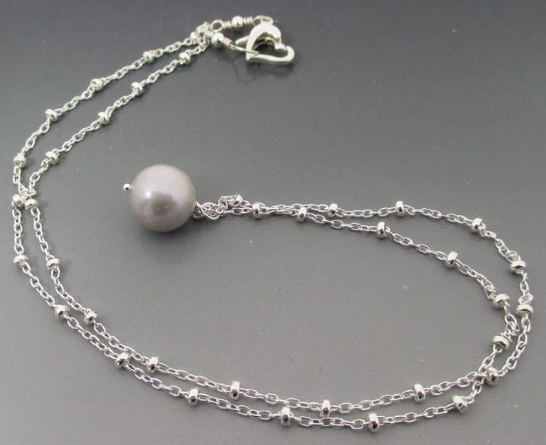 Grey Pearl Sterling Silver Necklace / Bridesmaid Necklace / Grey Pearl Necklace image 3