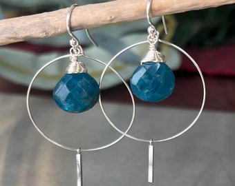 Neon Blue Apatite Sterling Silver Hoop Earrings