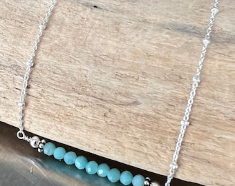 Amazonite Sterling Silver Bar Layering Necklace