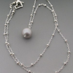 Grey Pearl Sterling Silver Necklace / Bridesmaid Necklace / Grey Pearl Necklace image 2