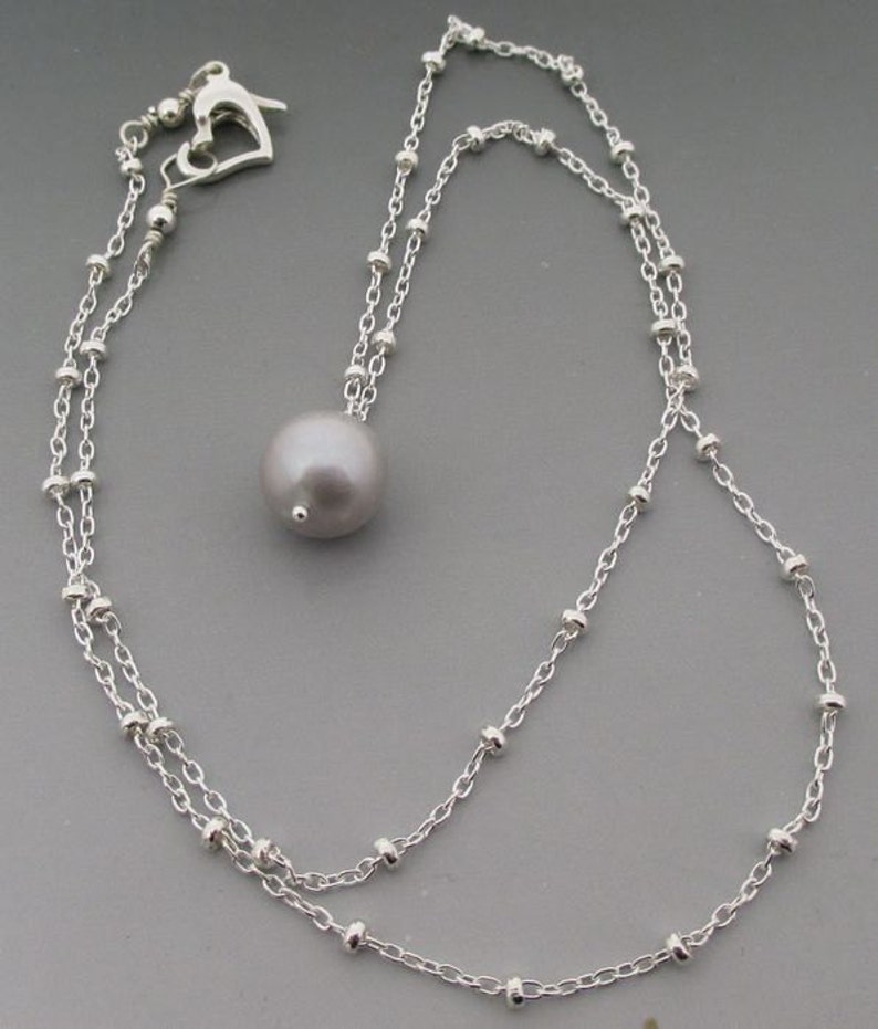 Grey Pearl Sterling Silver Necklace / Bridesmaid Necklace / Grey Pearl Necklace image 2