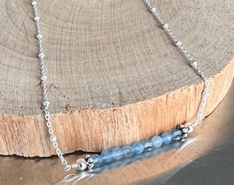 Aquamarine Sterling Silver Bar Layering Necklace