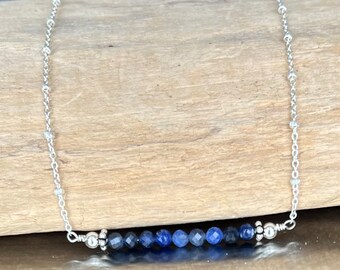 Dark Blue Kyanite Sterling Silver Bar Layering Necklace