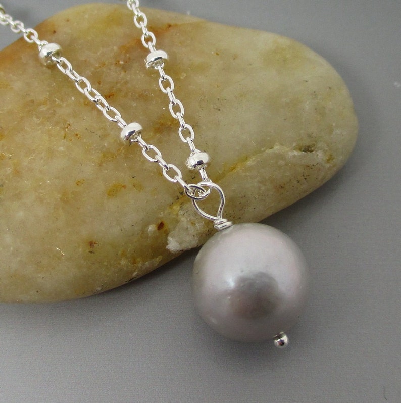 Grey Pearl Sterling Silver Necklace / Bridesmaid Necklace / Grey Pearl Necklace image 4