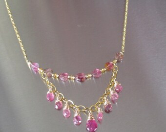 Pink and Watermelon Tourmaline Gold Filled Necklace