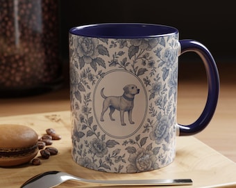 White Lab, Fancy Dog Mug, Blue Floral Pattern, Floral Mug, Floral Dog Pattern, Just A Dog