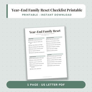 Year End Family Checklist Printable, End of Year Reset Checklist, New Year Home Organization, Declutter, Paperwork & Memories
