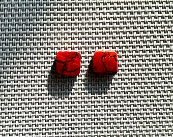 Red Spalted Handmade Wooden Stud Earrings, Stabilized Wood Jewelry, Nickel Free Studs, Unique Ear Studs, Wood Earrings
