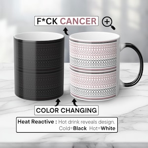 Taza "F*ck Cancer": Taza de café con mensaje oculto, regalo de apoyo para luchadores contra el cáncer de mama, empoderamiento de pacientes de quimioterapia, cambia de color, reactiva al calor