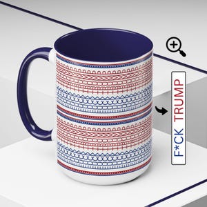 Subtle Anti-Trump Mug: 4th of July Coffee Cup, F*ck Trump Hidden Message, American Patriot Gift, Vote Democrat, 250 USA, FDT Pattern