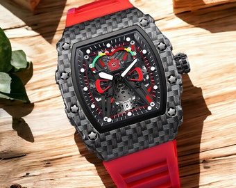 Carbon fibre Skeleton Watch | Chronograph Quartz Wrist Watch l Sapphire Glass l Racing Watch  l 30M Depth l Mens Luxury Watch |