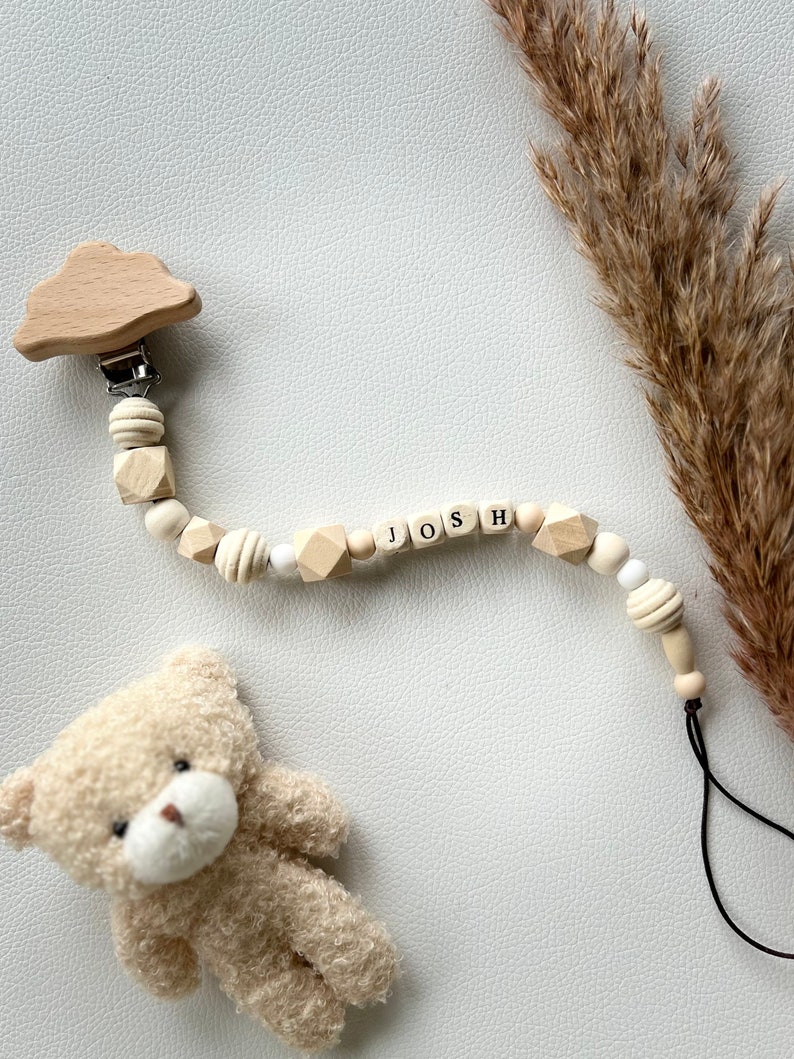 Personalized pacifier cord boho style wooden beads silicone beads fast shipping afbeelding 1