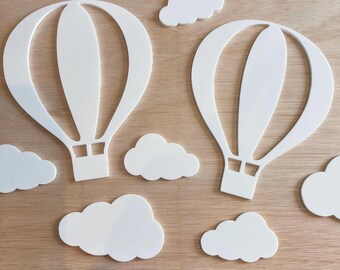 Heißluftballon Kinderzimmer Wanddeko | Holz- oder Acryl-Wolken & Flugzeug-Wandkunst | Personalisierte Kinder Schlafzimmer Dekor
