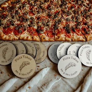 Fichas de pizza - Accesorios de boda - Recuerdos de boda - Decoración de boda - Recuerdos de fiesta - Bolsas de regalo - Pizza gratis - Moneda de pizza - Personalizada