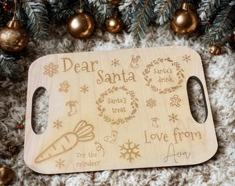 Personalised Santa Board | Christmas Eve Treat Board | Custom Kids Gift | Laser Engraved Maple Wood | Father Christmas Plate