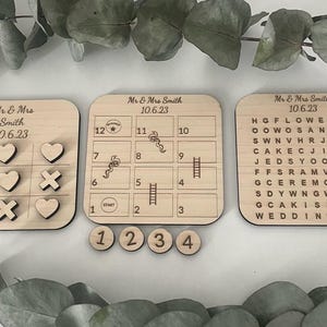 Wedding Favour Games - Tic Tac Toe, Snakes & Ladders, Wordsearch - Personalised - Wedding Favours - Games - Table Games - Activities