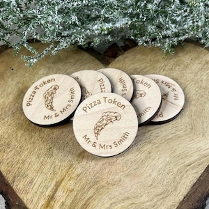 Fichas de pizza - Accesorios de boda - Regalos de boda - Decoración de boda - Regalos de fiesta - Bolsas de regalo - Pizza gratis - Monedas de pizza - Personalizadas