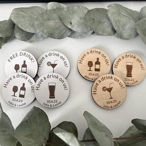 Fichas para bebidas de boda personalizadas - Accesorios de boda - Regalos de boda - Decoración de boda - Regalos de fiesta - Bolsas de fiesta