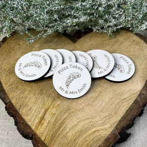 Fichas de pizza - Accesorios de boda - Regalos de boda - Decoración de boda - Regalos de fiesta - Bolsas de regalo - Pizza gratis - Monedas de pizza - Personalizadas