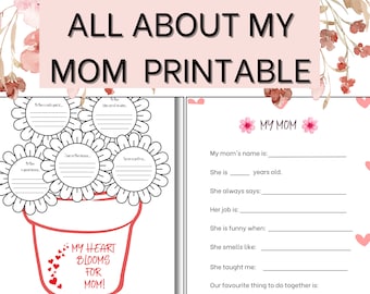 All About My Mom Coloring In Page, Activity Page,Mother's Day Printable,My Mom Activity Page,My Mom Printable, Mothers Day Gift,Card for Mom