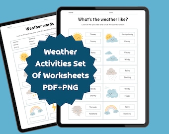 Weather Activities Worksheets, Science Printable Pack (PDF+PNG)