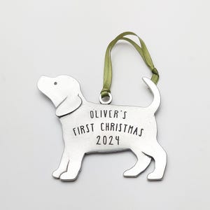 personalized baby&#39;s first Christmas 2025 puppy holiday tree ornament