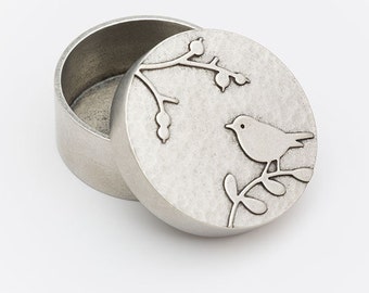 beehive handmade bird motif pewter metal keepsake dresser stash jewelry ring box