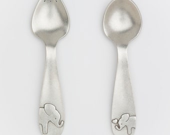 beehive elephant spork and feeding spoon set, made in usa modern baby shower gift baby girl, baby boy, gender neutral first birthday gift